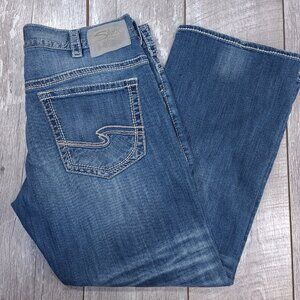 Silver Jeans Mens Zac Relaxed Straight Leg 38x32 Light Blue Denim Pants